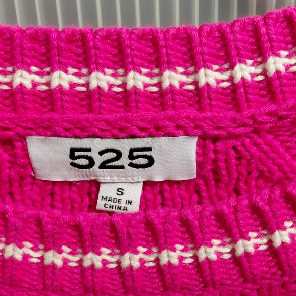 525 America Pink Knit Cotton Sweater with Black and White Accents - Picture 3 of 5